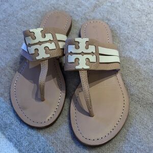 Tory Burch Blush and White Logo Thong Sandals